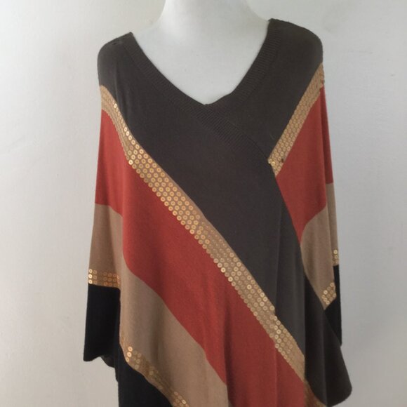 Ellen Tracy Sequin Colorblock Poncho s/p - Picture 3 of 11